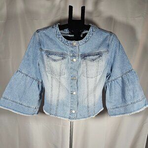 NY&C Women's Faded Indigo Bell Sleeve Jean Jacket Size Small